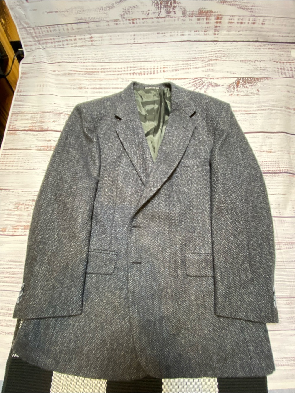 Towncraft Gray Herringbone Shetland Wool Sport Coat Sz-48R